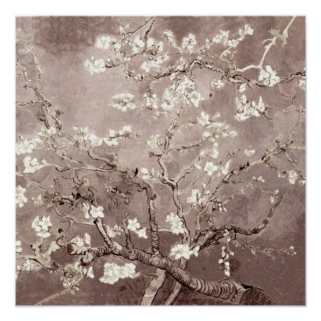 Poster Vincent Van Gogh Almond Blossoms Taupe Beige (Devant)