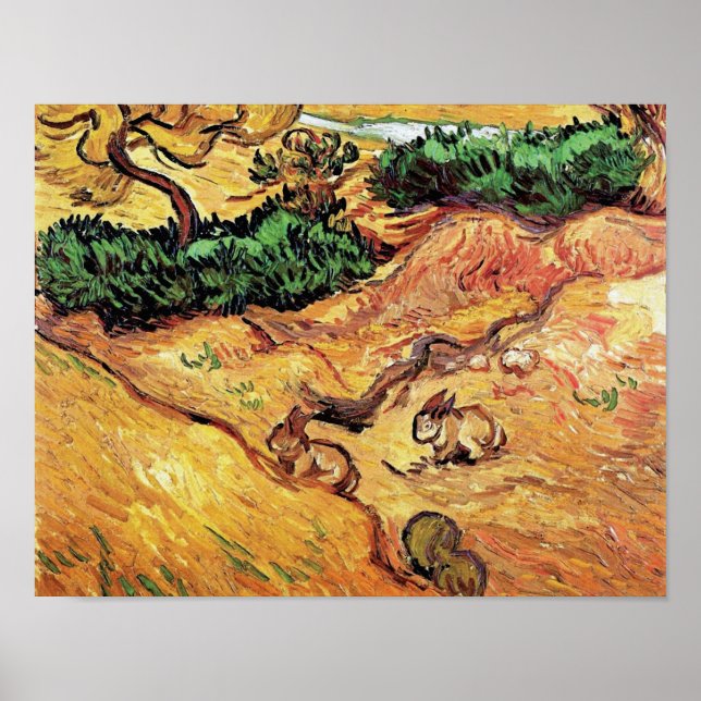 Poster Vincent Van Gogh - Champ Avec Deux Lapins Art Fine (Devant)
