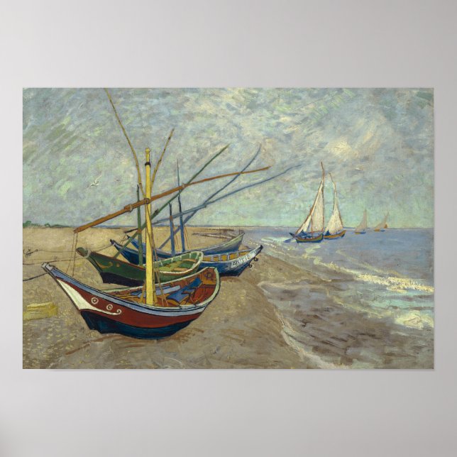 Poster Vincent van Gogh - Fishing Boats on the Beach (Devant)