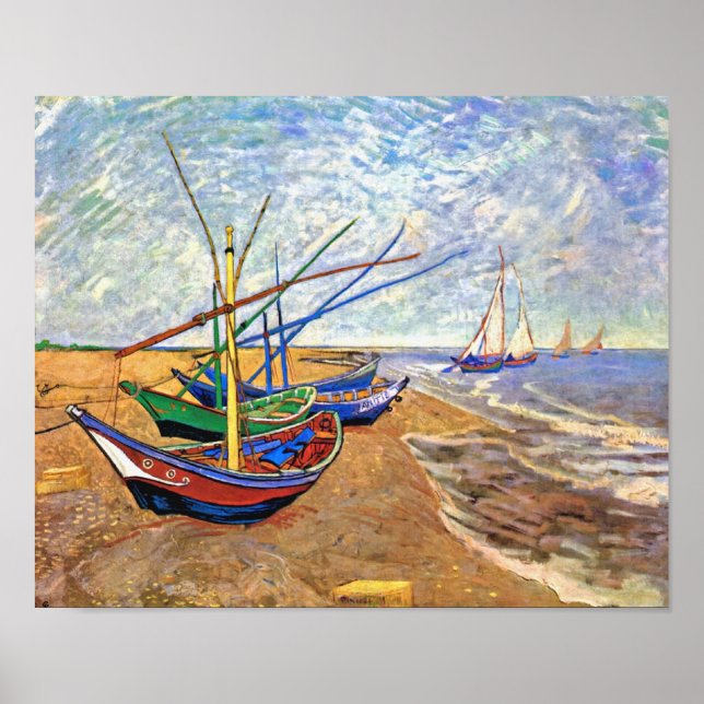 Poster Vincent Van Gogh - Fishing Boats On The Beach (Devant)
