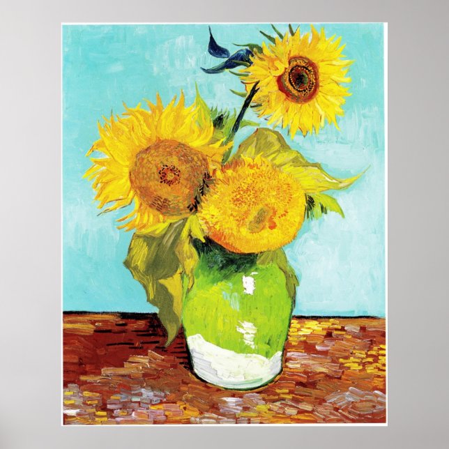 Poster Vincent van Gogh Tournesols Vase Premier Turquoise (Devant)
