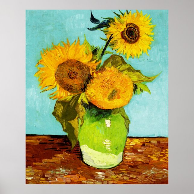 Poster Vincent Van Gogh Trois Tournesols Dans Un Vase (Devant)