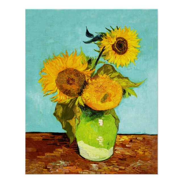 Poster Vincent Van Gogh Trois Tournesols Dans Un Vase (Devant)