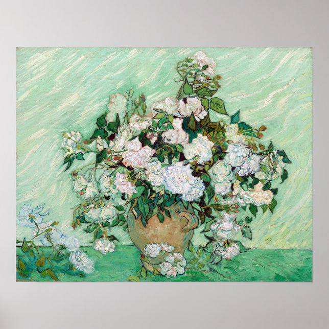 Poster Vincent van Gogh Vase with Pink Roses (Devant)