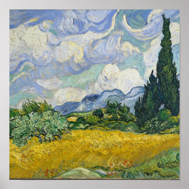 Poster Vincent Van Gogh Wheat Field with Cypresses (Devant)