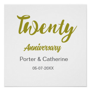 Poster vingtième anniversaire nom date jaune gris mariage