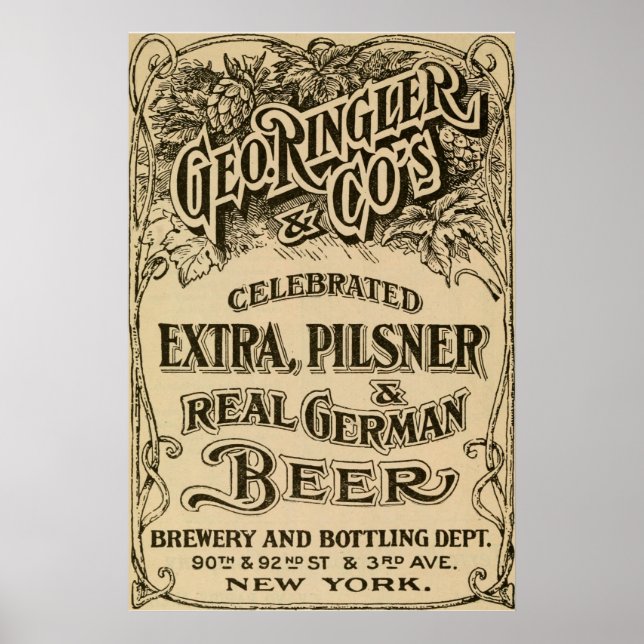 Poster Vintage 1908 Brewery and Beer Ad (Devant)