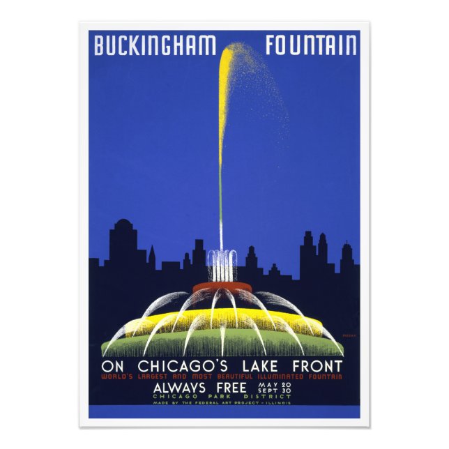Poster vintage 1939, Fontaine de Buckingham à Chic (Devant)