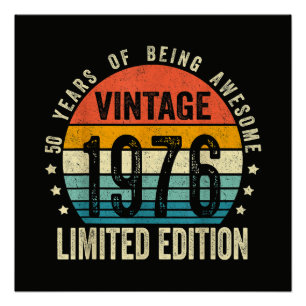 Poster Vintage 1976 50e anniversaire Né en 1976