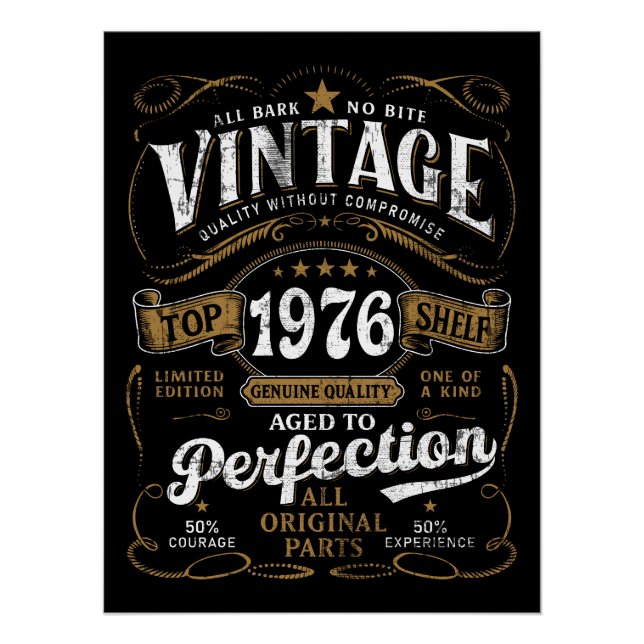 Poster Vintage 1976 Birthday Aged To Perfection 50th  (Devant)