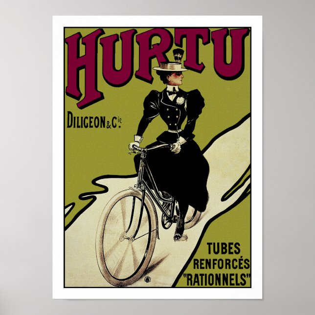 Poster vintage à vélo : Vélos Hurtu (Devant)