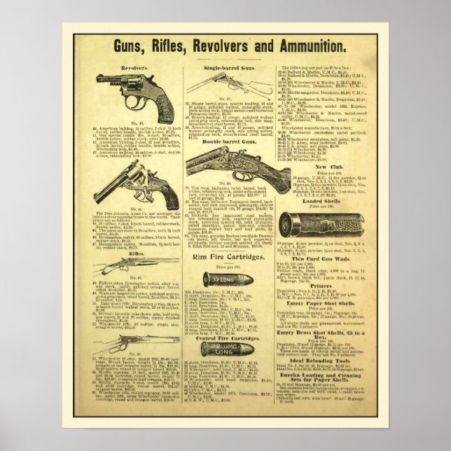 Poster Vintage ad guns, rifles, revolvers and ammunition (Devant)