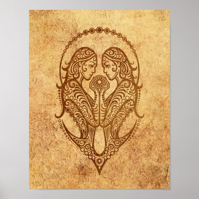 Poster Vintage Aged Gemini Zodiac (Devant)