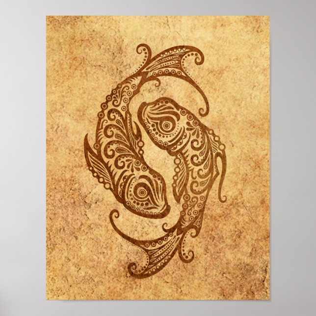 Poster Vintage Aged Pisces Zodiac (Devant)