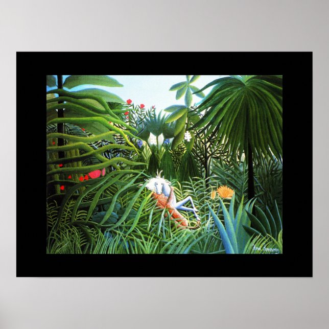 Poster Vintage Art Cheval attaque par un jaguar (Devant)