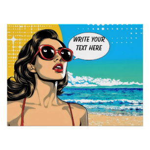 Poster Vintage Beach Woman personnalisable