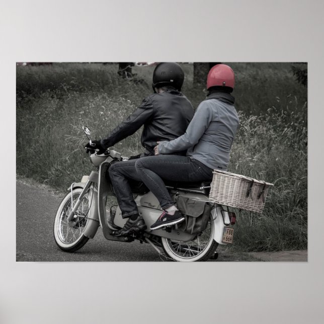 Poster vintage Black & White Couple sur moto (Devant)