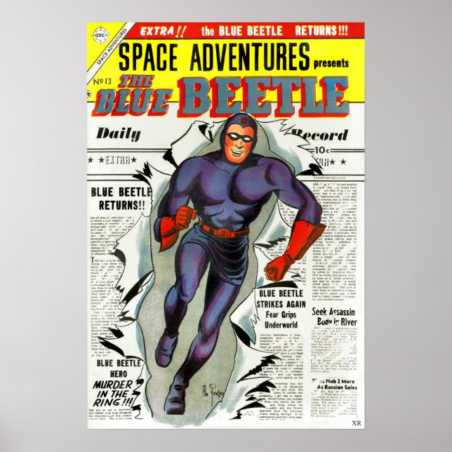 Poster Vintage Blue Beetle Comic Book Superhero (Devant)