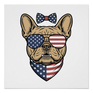 Poster Vintage Bulldog Français Patriote Vector Art_1