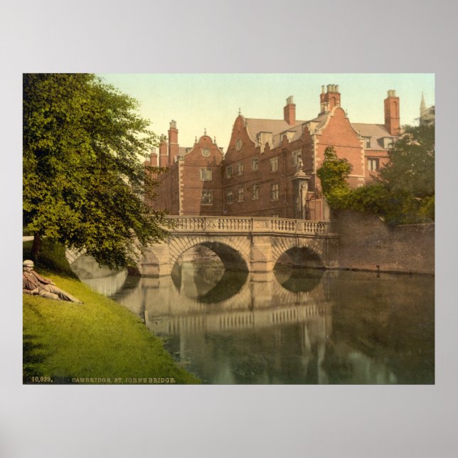 Poster Vintage Cambridge Angleterre, pont St. Johns (Devant)