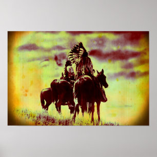 Poster Vintage Cheyenne Guerriers Canvas Imprimer