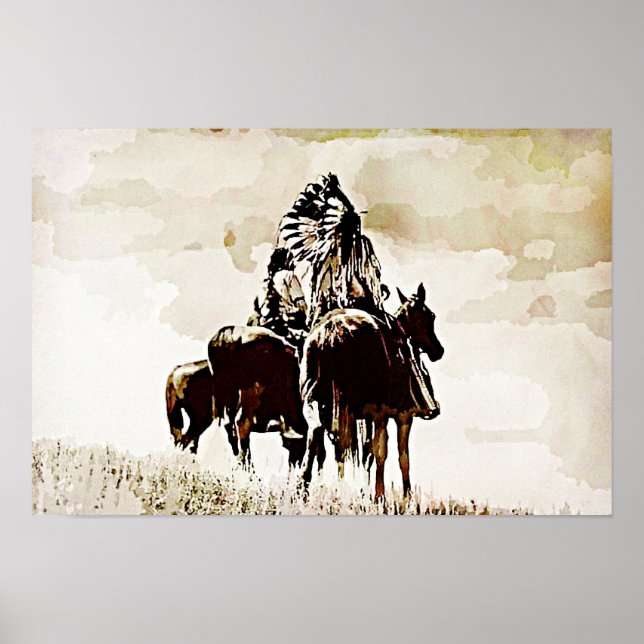 Poster Vintage Cheyenne Guerriers Canvas Imprimer (Devant)