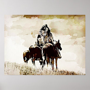 Poster vintage Cheyenne Warriors sur Horseback