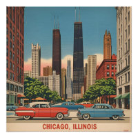 Vintage Chicago Illinois City Skyline Retro Travel