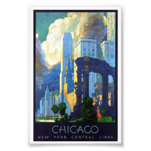 Poster vintage Chicago Illinois Train Travel