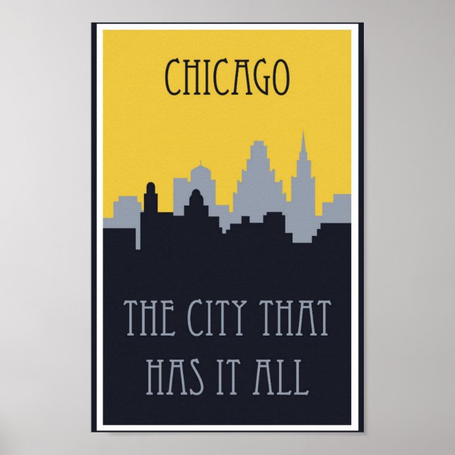 Poster vintage Chicago Skyline Travel (Devant)