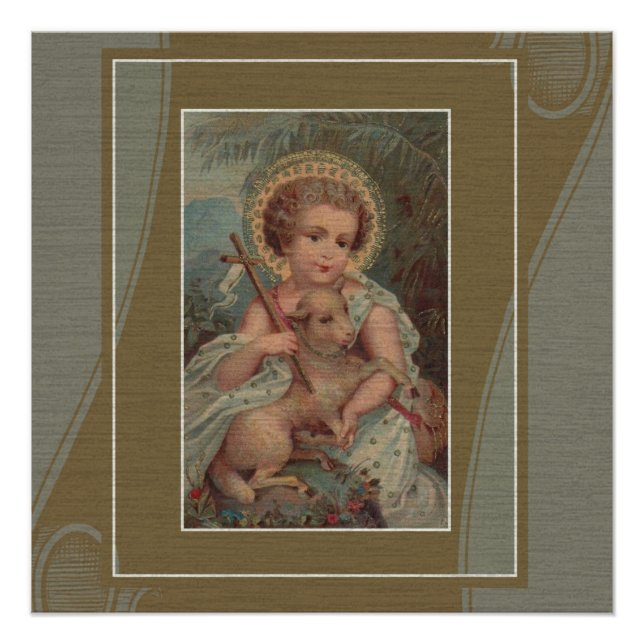 Poster Vintage Christ Enfant Jésus avec agneau et croix (Devant)