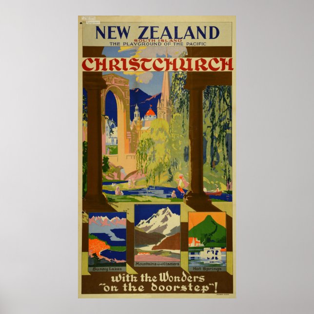 Poster Vintage Christchurch New Zealand Travel (Devant)