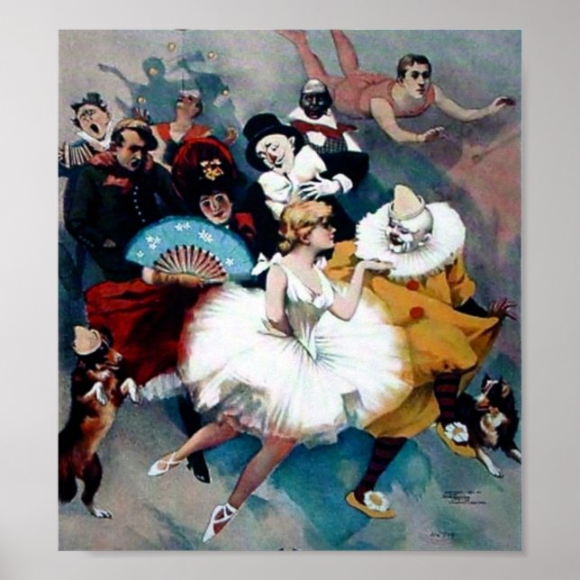 Poster vintage Circus Ballerina Clown (Devant)