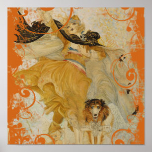 Poster vintage Collie Dog et Fashion Diva