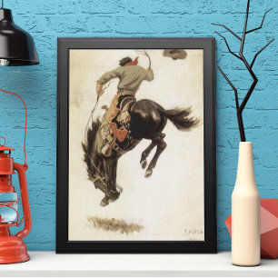 Poster Vintage Cowboy, Bronco Buster Study par NC Wyeth