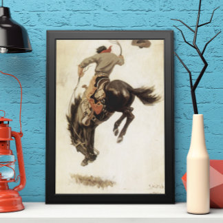 Poster Vintage Cowboy, Bronco Buster Study par NC Wyeth