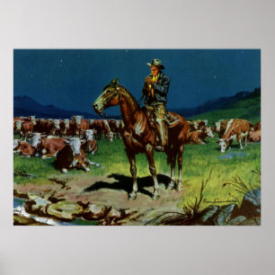 Poster Vintage Cowboy, éleveur de bétail sur la ferme