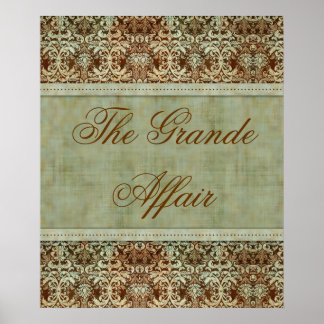 Poster vintage Damask Poster Brown Green