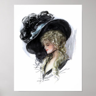 Poster Vintage dame avec casquette bleu spectaculaire