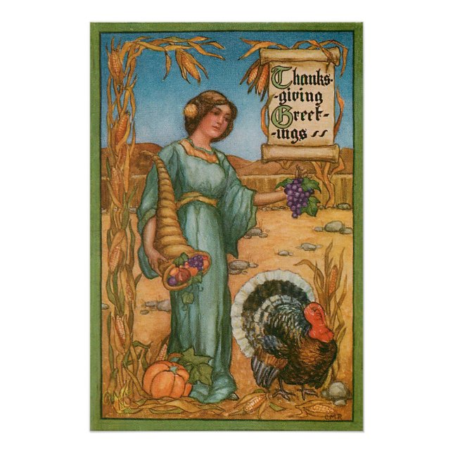 Poster Vintage Dame Avec Cornucopia (Devant)