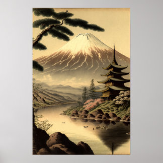 Poster vintage d'art japonais Mt Fuji