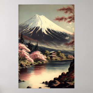 Poster vintage d'art japonais Mt Fuji