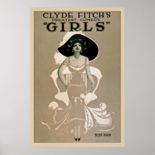 Poster vintage de comédie de filles d'exposition