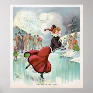 Poster vintage de femme de patinage de glace