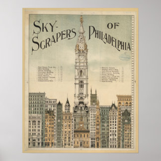poster vintage de gratte-ciel philadelphie à parti