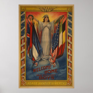 Poster vintage de la paix Justice Liberty