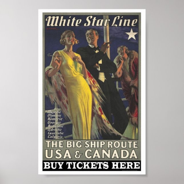 Poster vintage de la White Star Line (Devant)