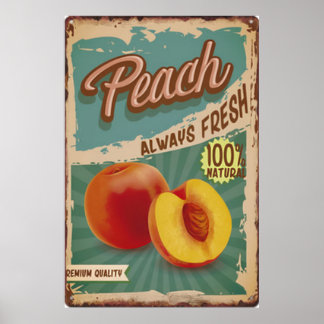 Poster vintage de pêche aux fruits frais