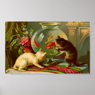Poster vintage de poissons d'amour de chats