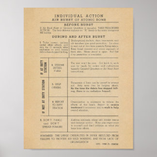 Poster vintage de sécurité des bombes atomiques de